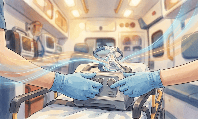 EMS CPAP equipment and flow rate settings